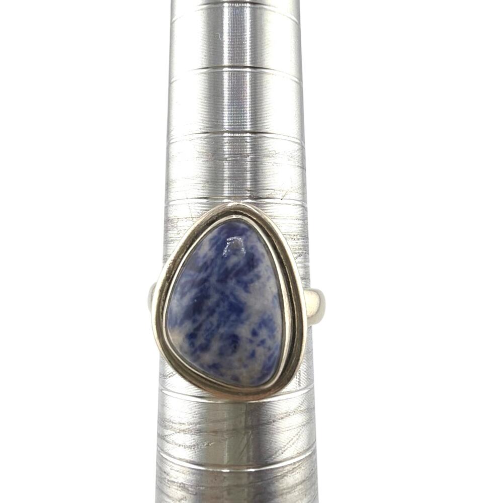 Sodalite Teardrop Ring Sterling Silver Blue And White Gemstone Artisan 5.5